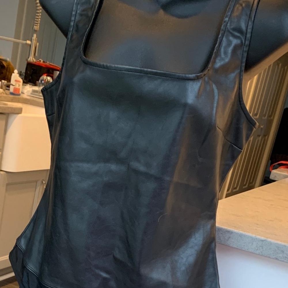 GAP Black Faux Leather Fabric bodysuit snap crotch closure